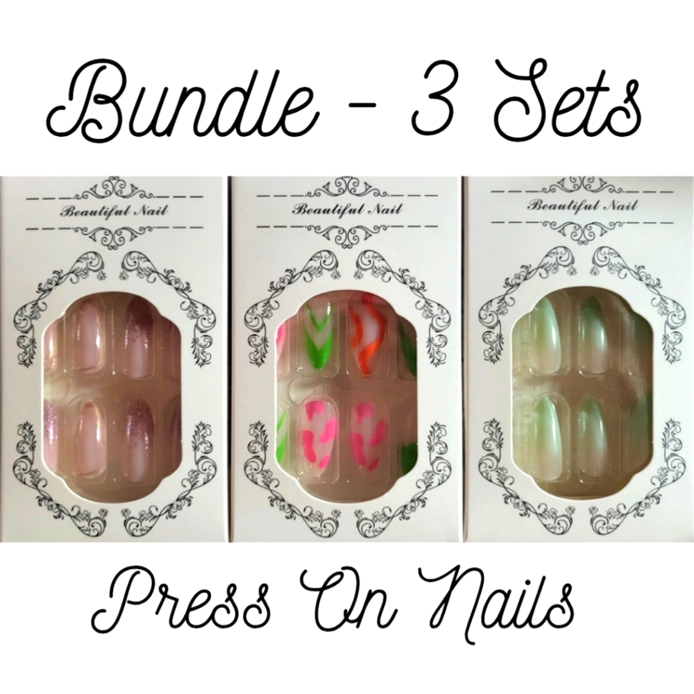 Bundle of (3) Medium-Length, Almond-Shaped Press-On Nail Sets